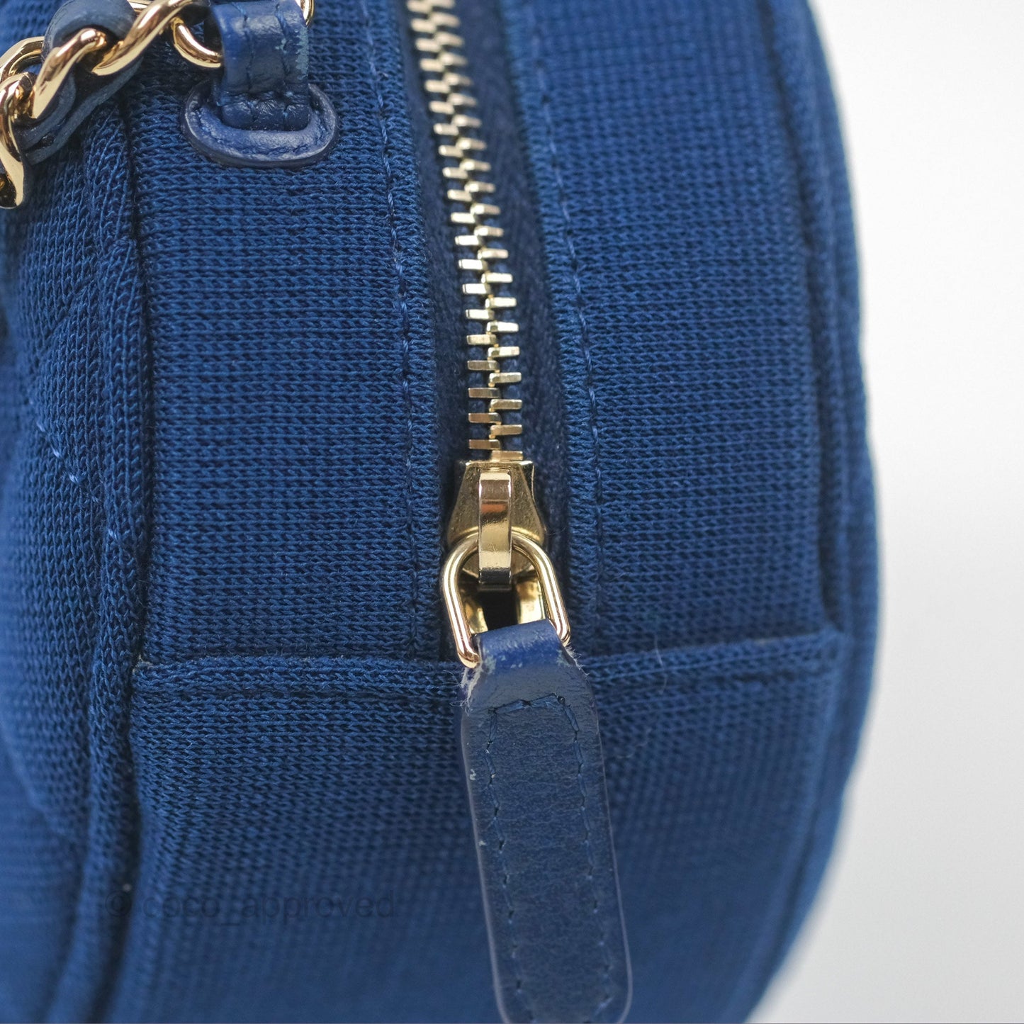 Chanel Classic Quilted Round Clutch With Chain Dark Blue Cotton Gold Hardware