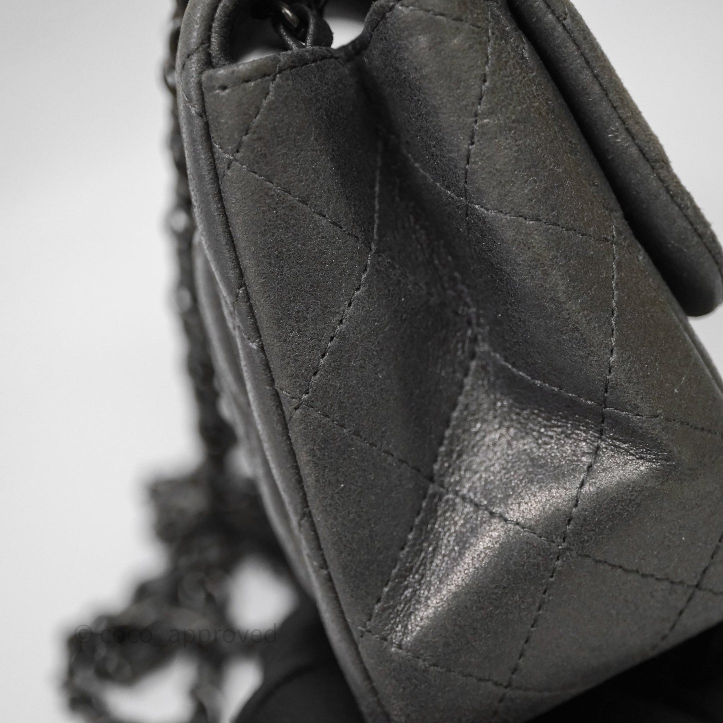 Chanel Mini Square Iridescent Grey Suede Gun Metal Hardware