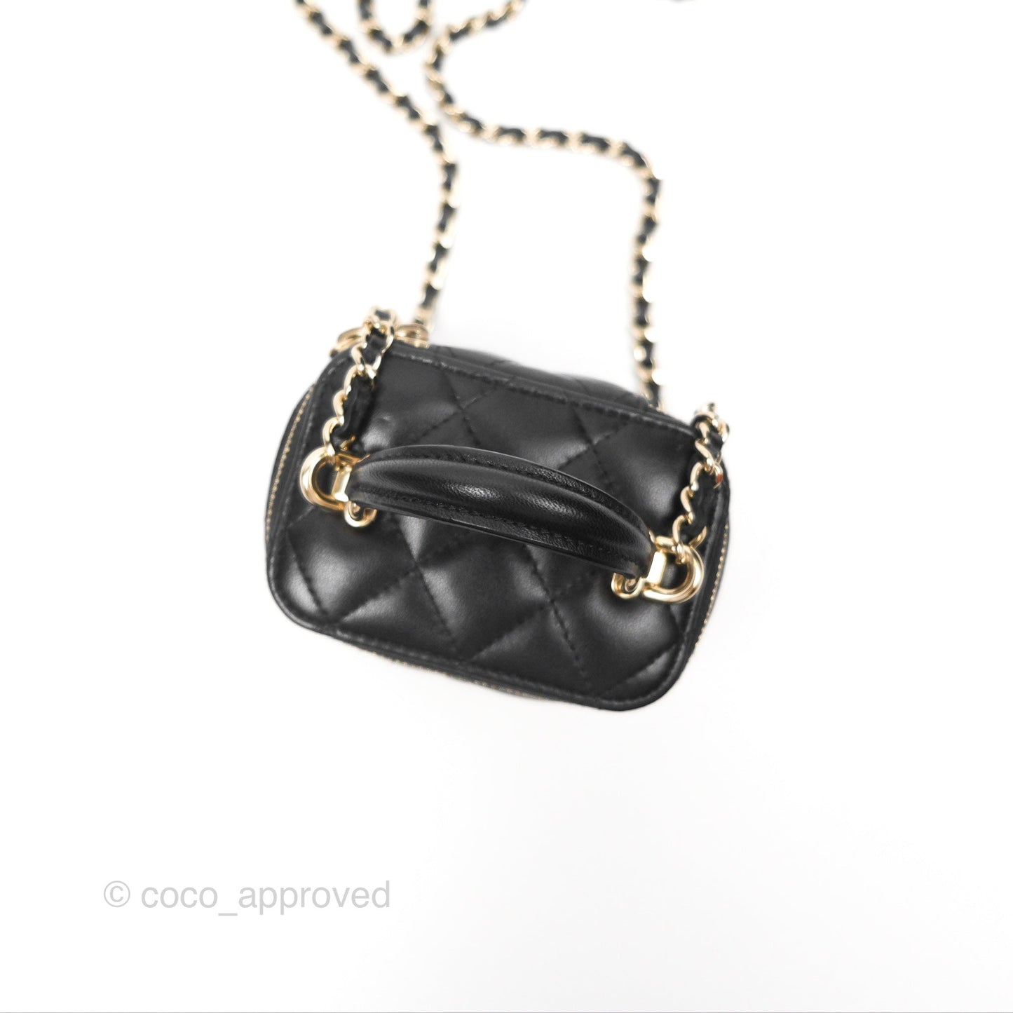 Chanel Mini Top Handle Vanity With Chain Black Lambskin Gold Hardware