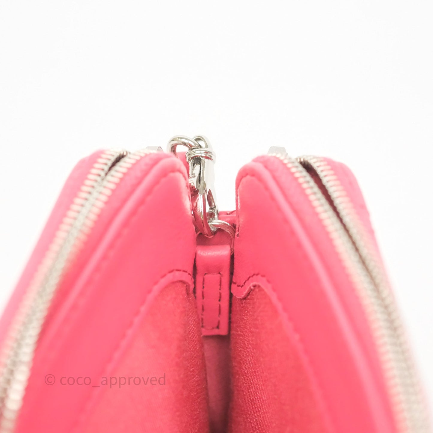 Chanel Double Zip Clutch On Chain Dark Pink Lambskin Silver Hardware