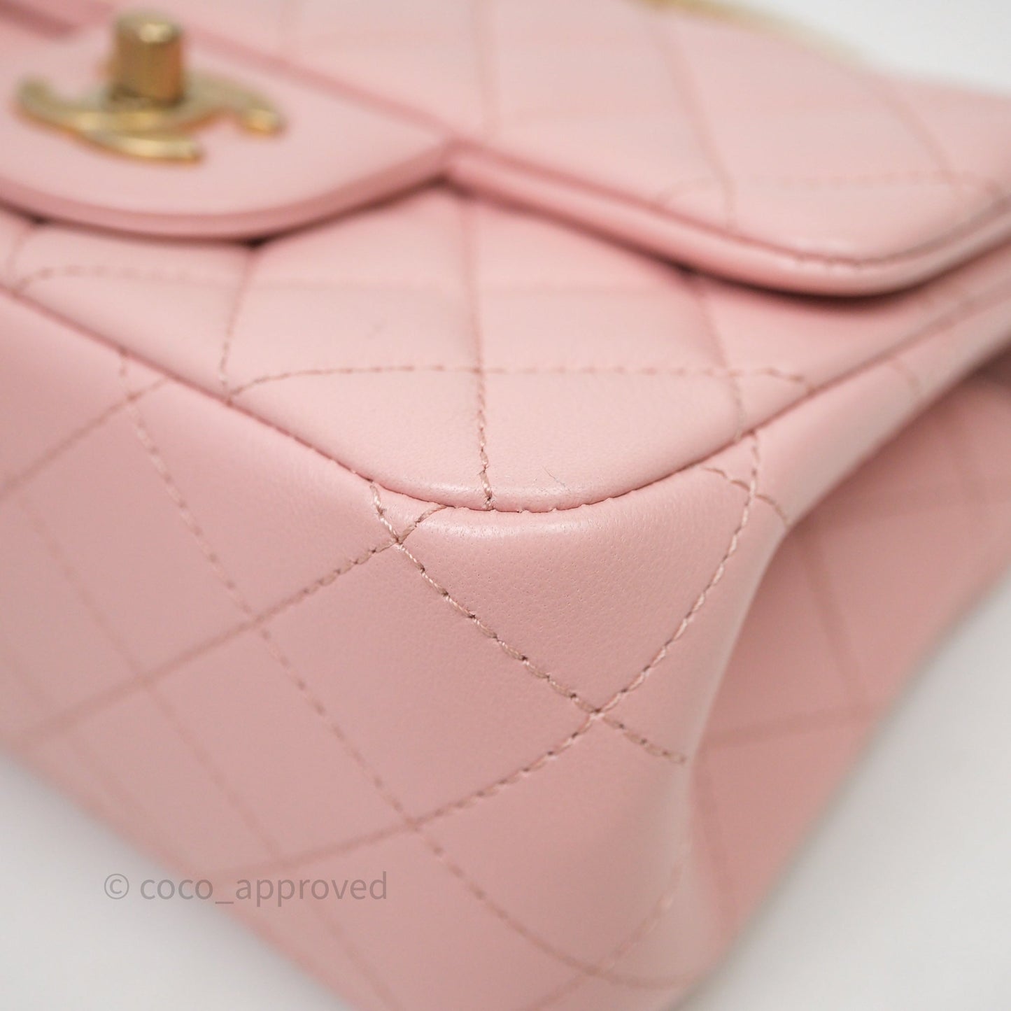 Chanel Quilted Mini Square Flap with Camellia Adjustable Chain Pink Clair Lambskin