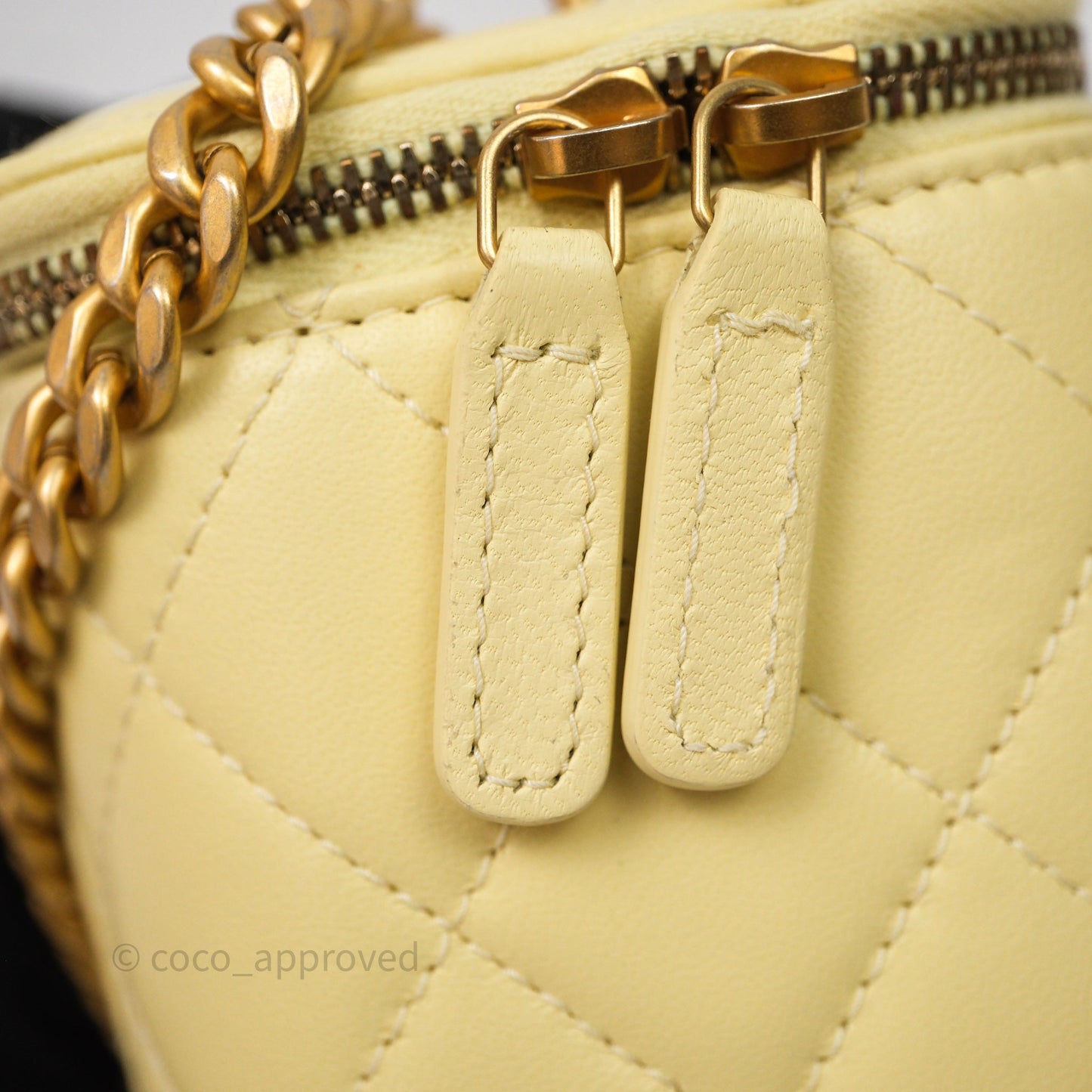 Chanel Quilted Vanity Rectangular with Camellia Adjustable Chain Yellow Lambskin