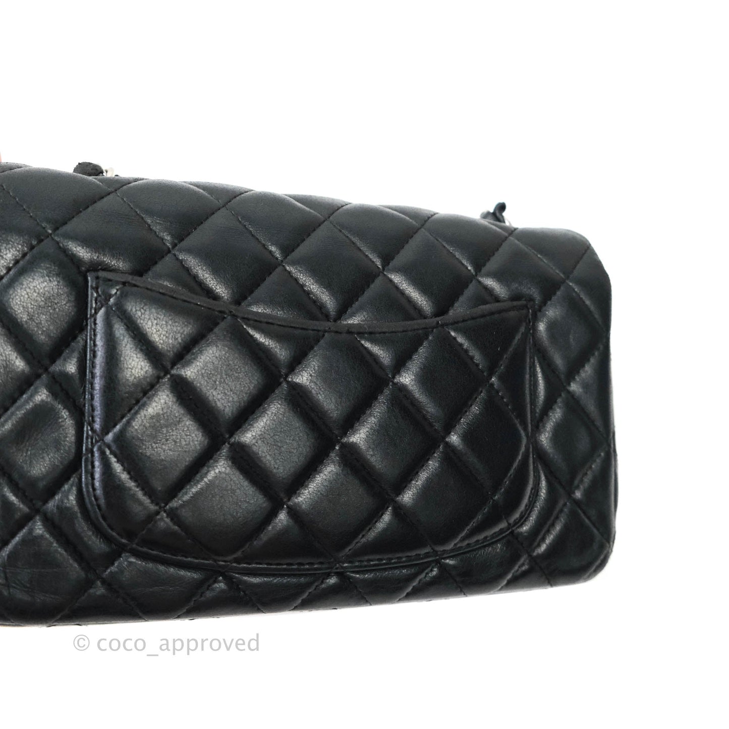 Chanel Classic Quilted Mini Rectangular Flap Black Lambskin Silver Hardware