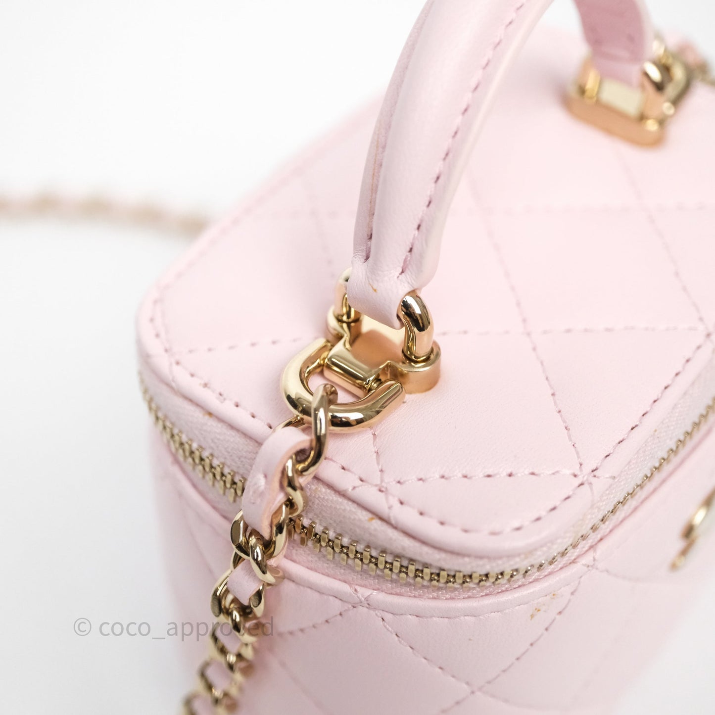 Chanel Mini Top Handle Vanity With Chain Pink Lambskin Gold Hardware