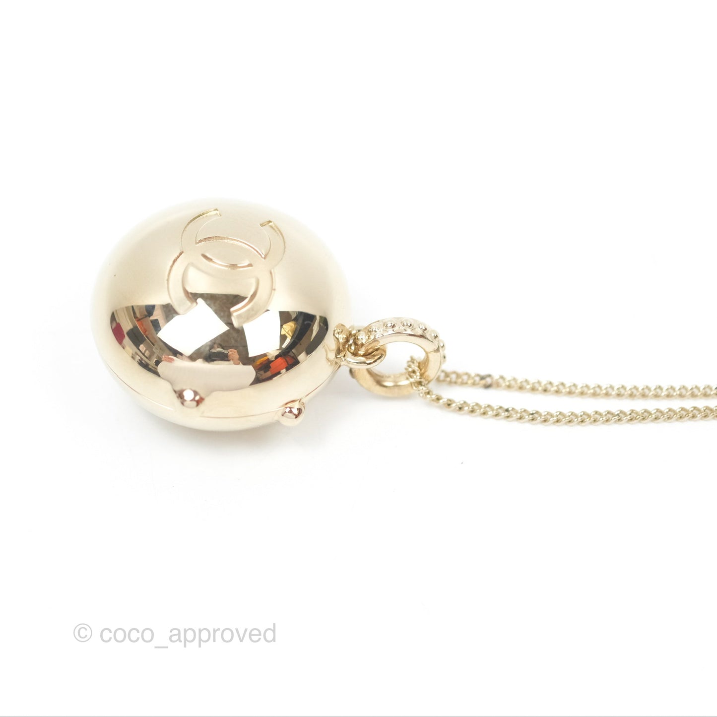 Chanel CC Sphere Locket Necklace Gold Tone 21S