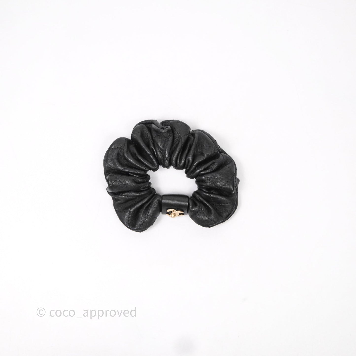 Chanel CC Black Leather Hair Accessory Gold Tone 21K
