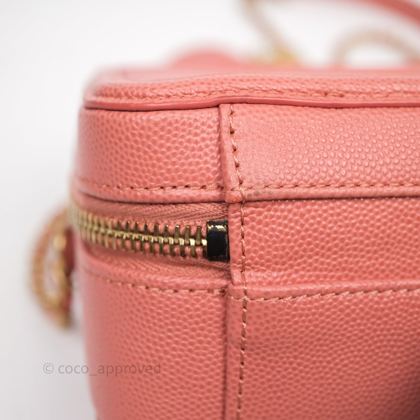 Chanel Quilted Small CC Filigree Vanity Case Pink Caviar Aged Gold Hardware