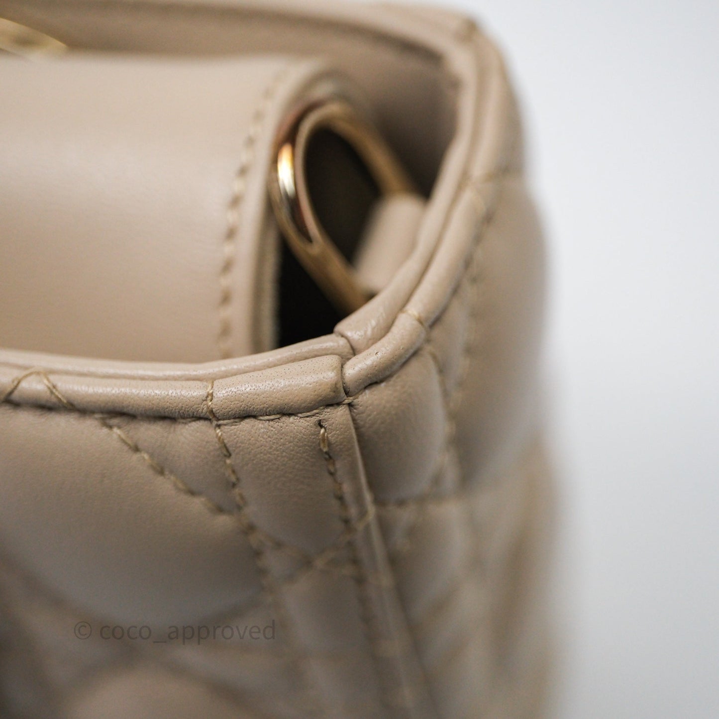Christian Dior Small Lady D-Joy Powder Beige Cannage Lambskin Gold Hardware