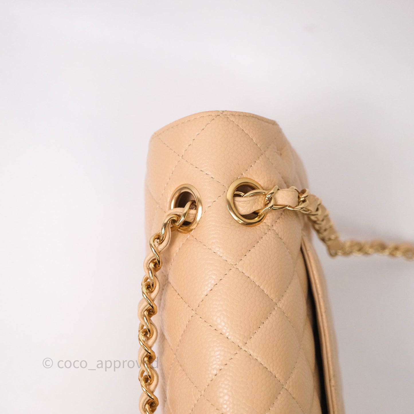 Chanel Classic M/L Medium Flap Quilted Beige Caviar Gold Hardware