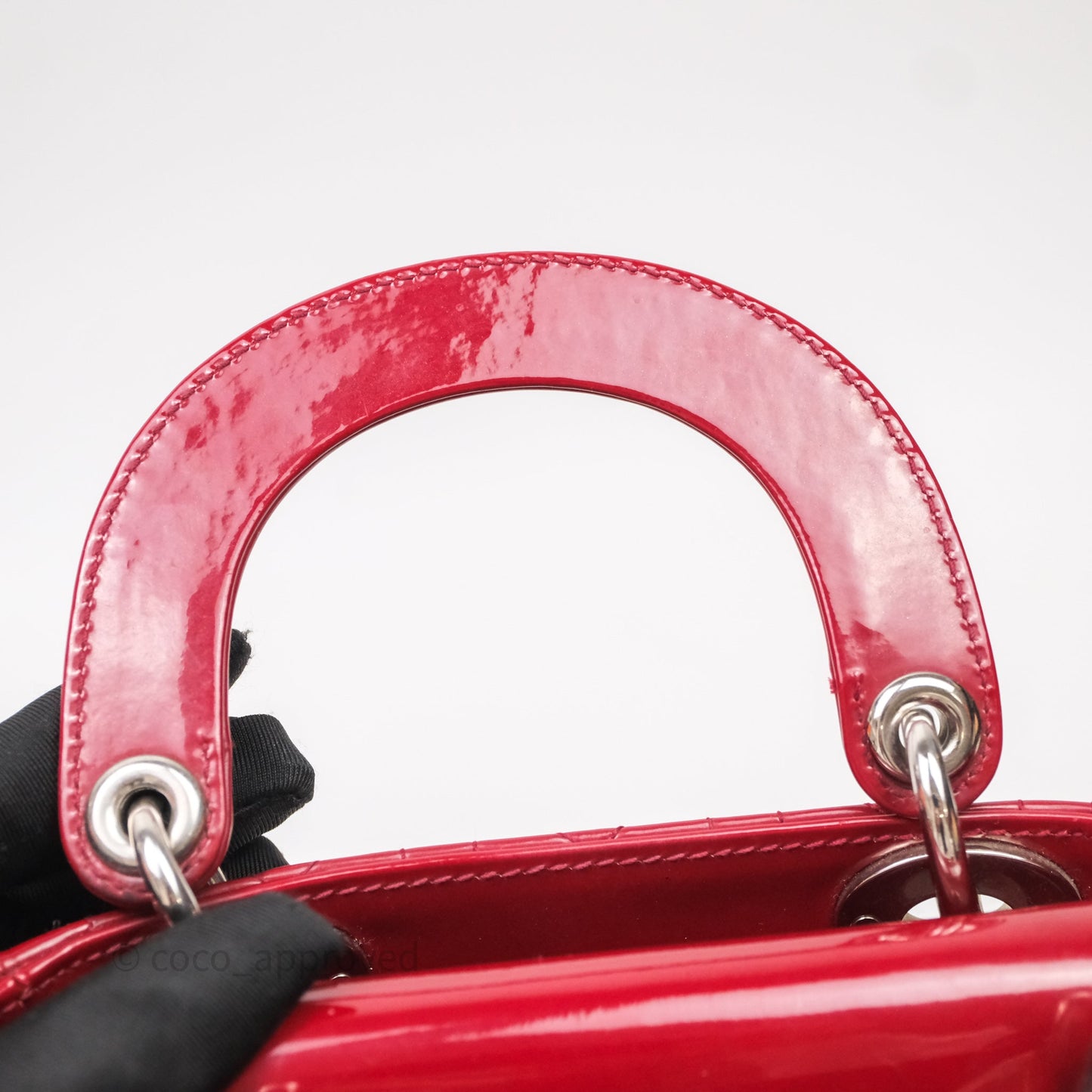 Christian Dior Mini Lady Dior Red Patent Cannage Silver Hardware