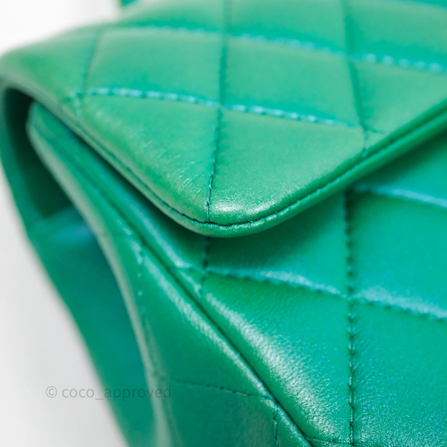 Chanel Top Handle Mini Rectangular Flap Bag Iridescent Green Lambskin Aged Gold Hardware