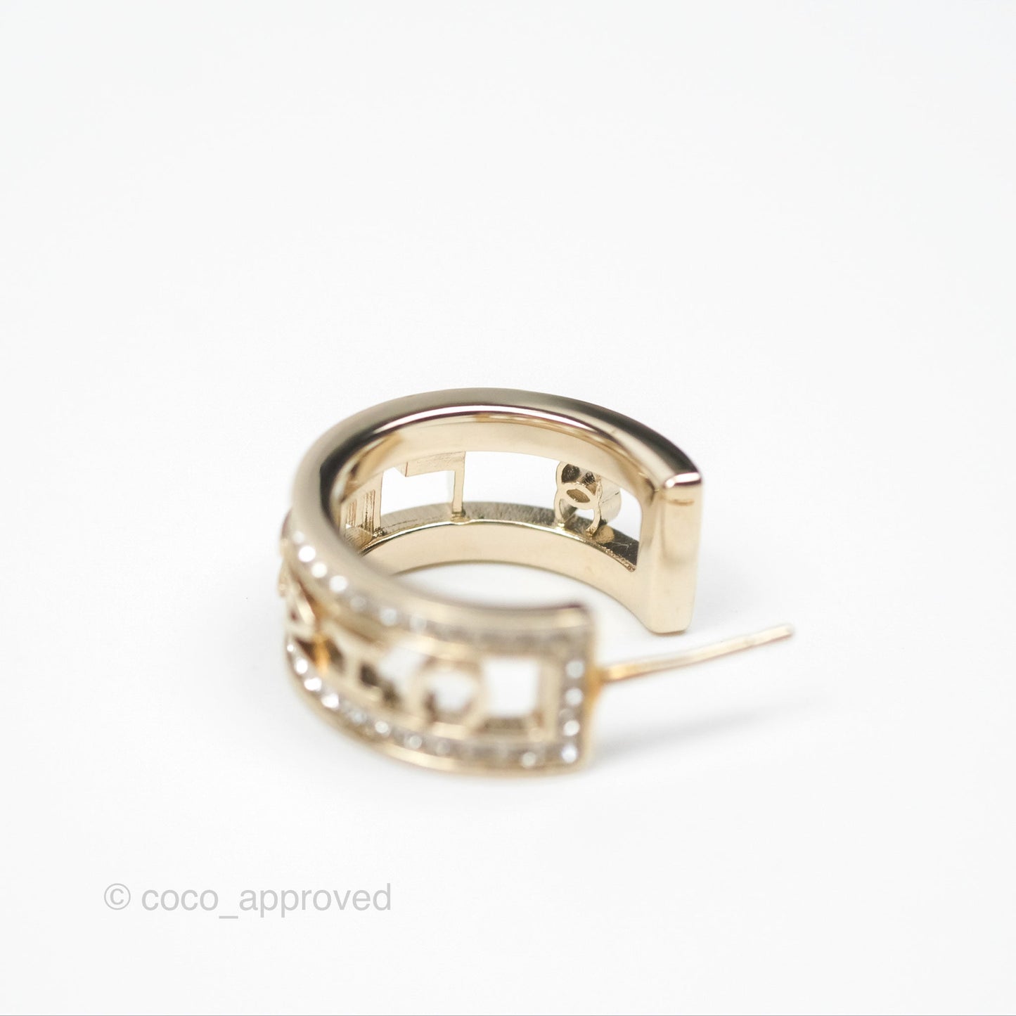 Chanel Logo Crystal Hoop Earrings Gold Hardware 21V