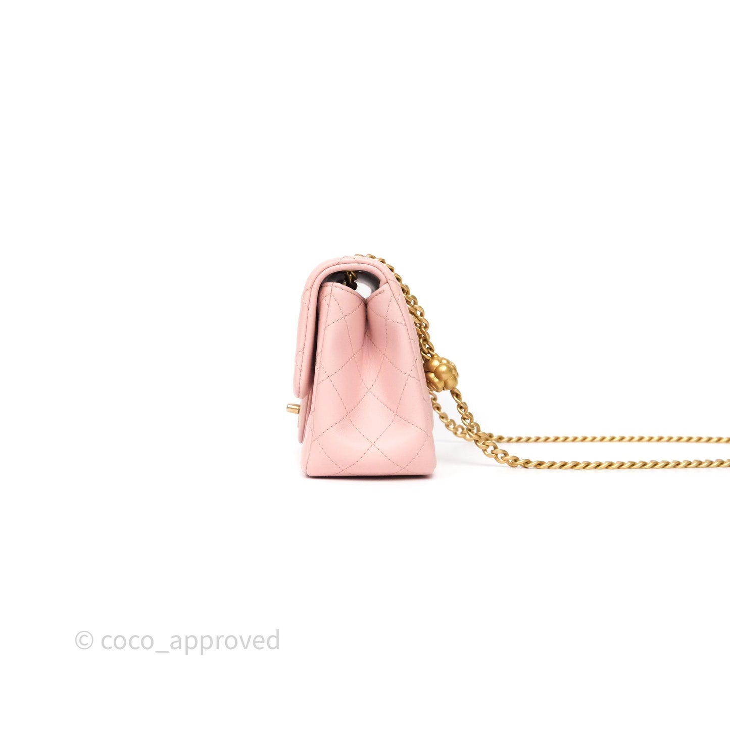 Chanel Quilted Mini Square Flap with Camellia Adjustable Chain Pink Clair Lambskin