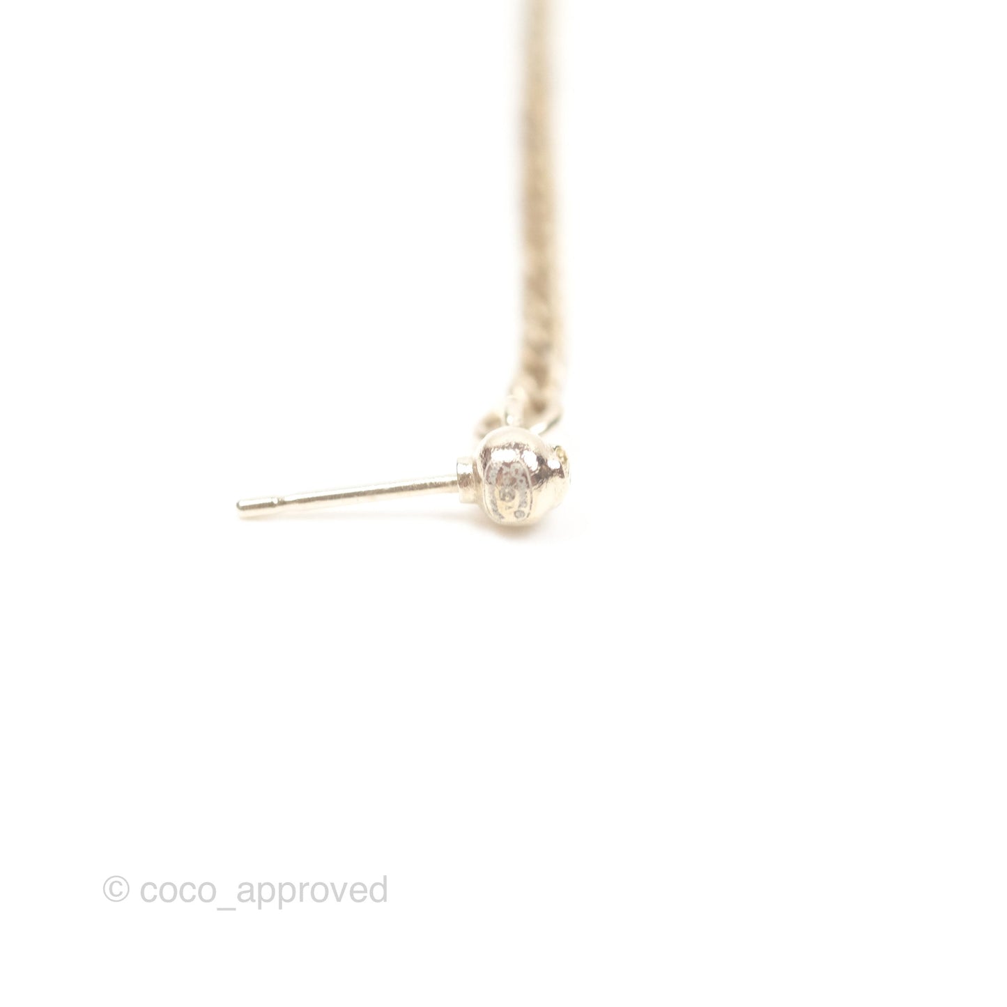 Chanel Crystal CC Long Drop Earrings Gold Tone 19A