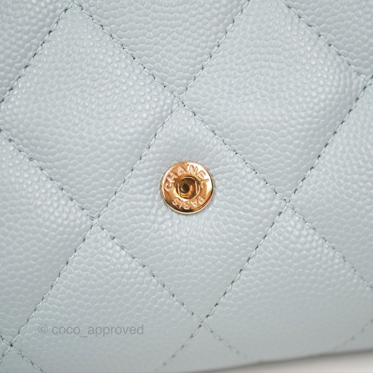 Chanel Classic Quilted Flap Long Wallet Light Blue Caviar Gold Hardware