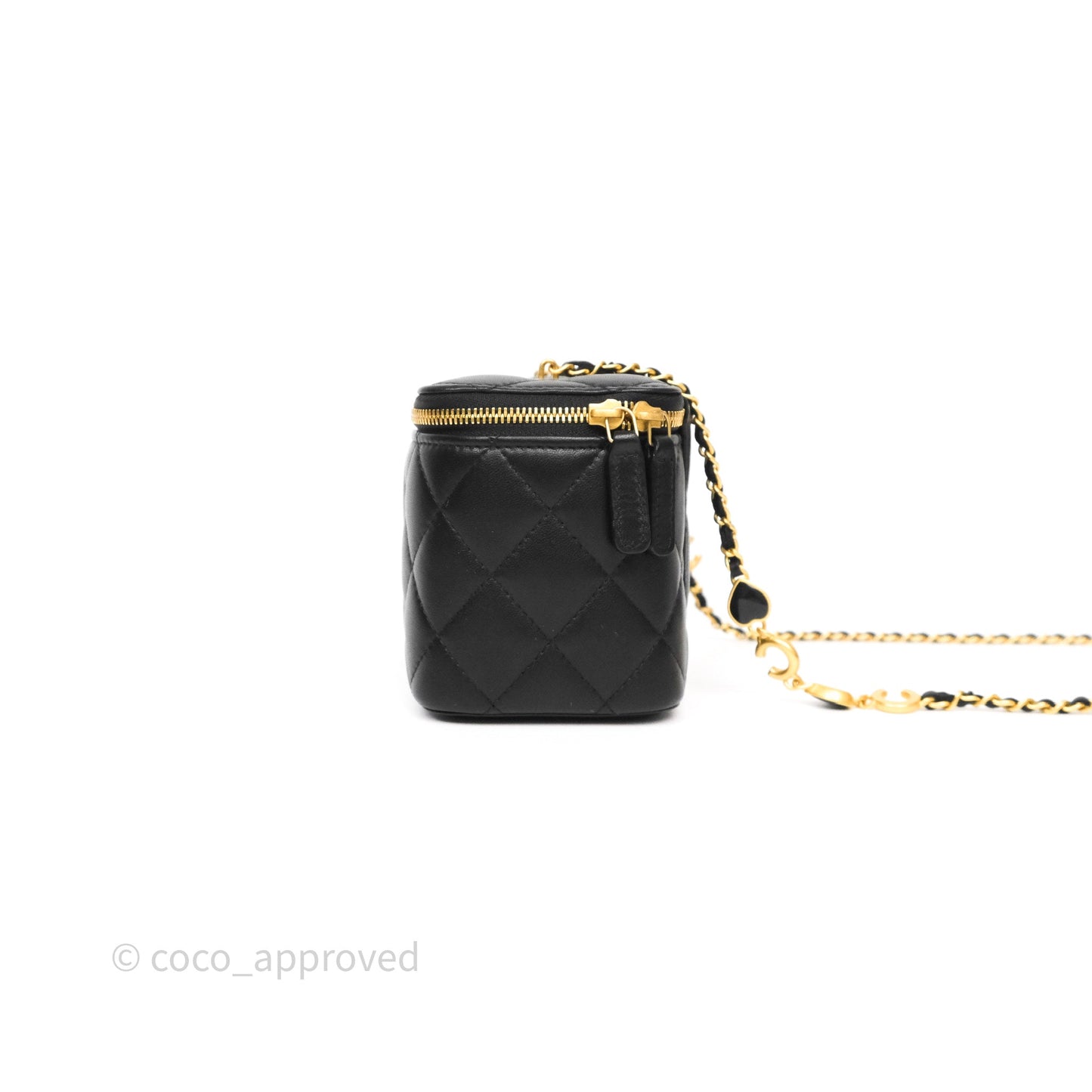 Chanel Vanity with COCO Heart Chain Black Lambskin Aged Gold Hardware