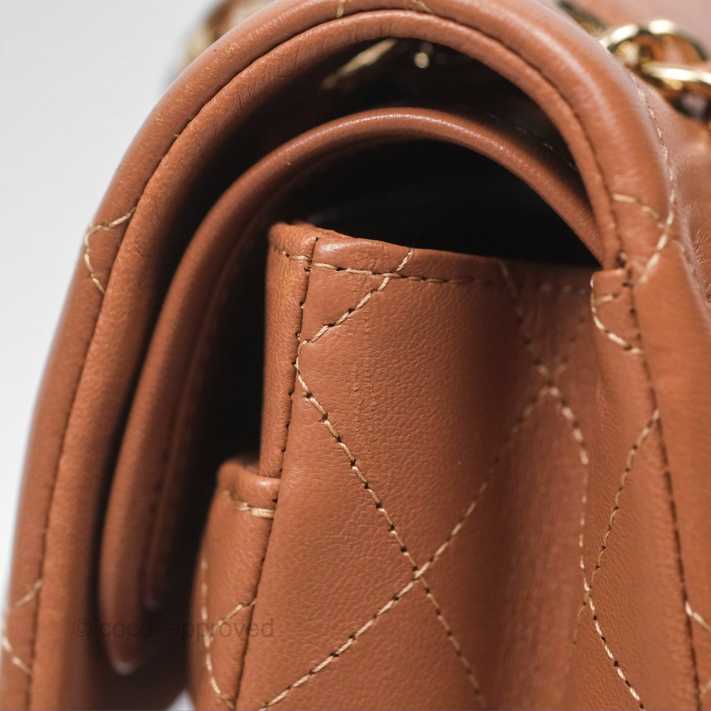 Chanel Small Classic Quilted Flap Dark Beige Caramel Lambskin Gold Hardware