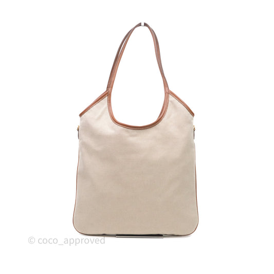 Miu Miu Ivy Tote Bag Canvas Beige/Brandy