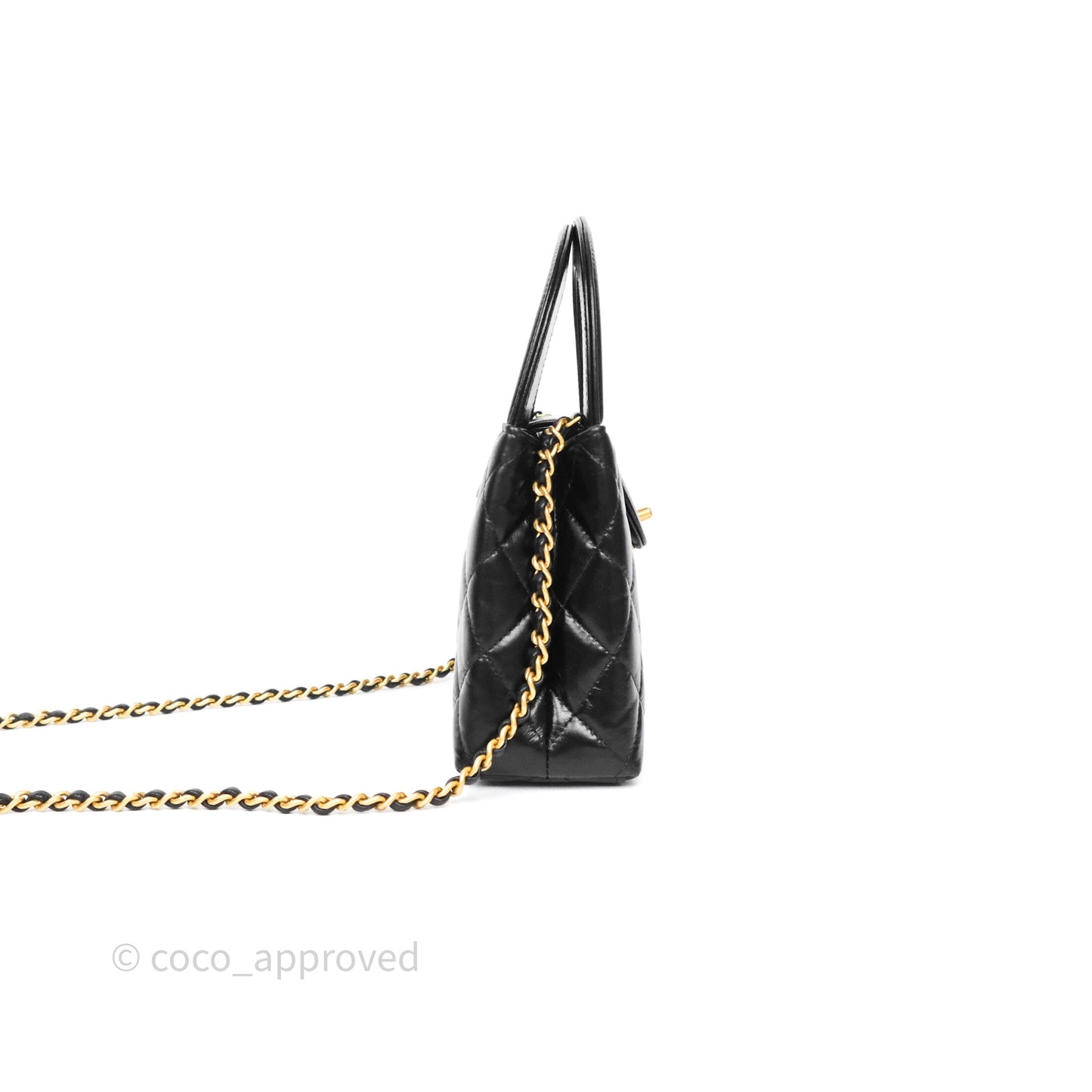 Chanel Kelly Bag Quilted Black Shiny Crumpled Calfskin Aged Gold Hardware