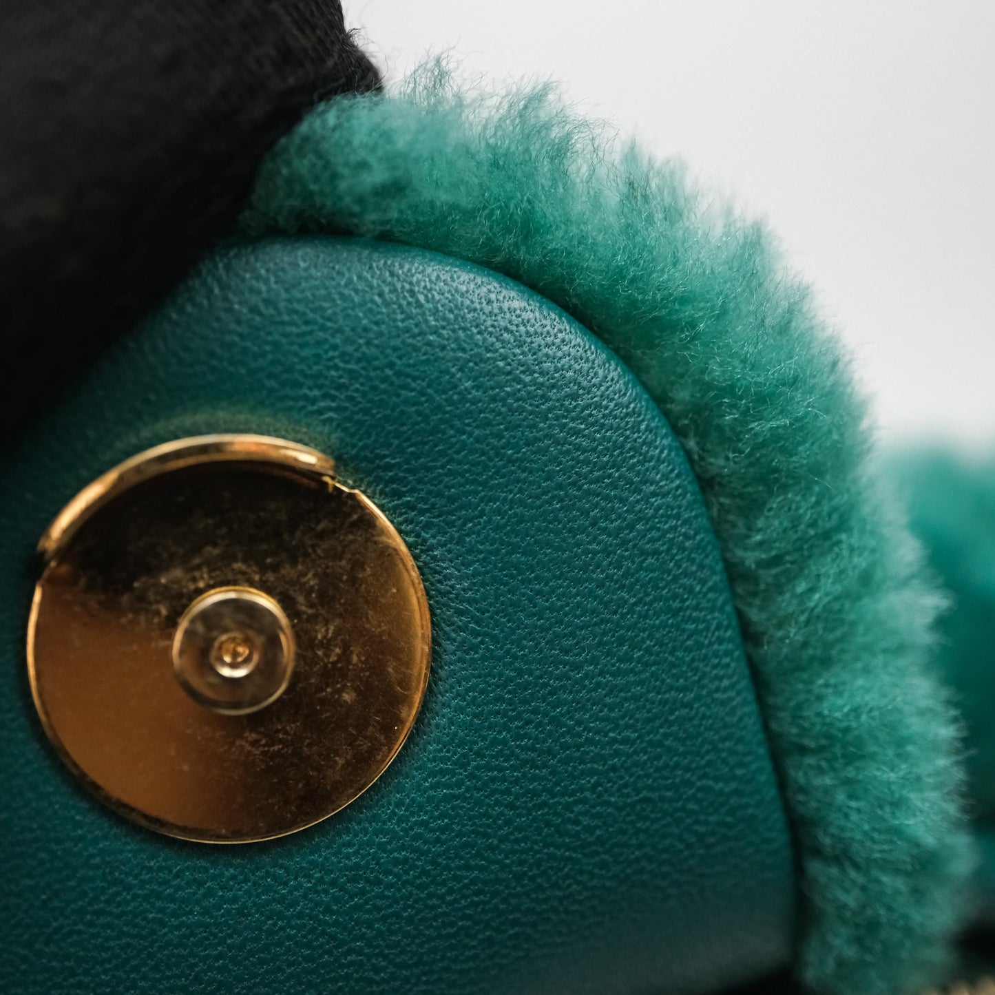 Chanel Small Vanity Case Green Shearling Aged Gold Hardware 22A