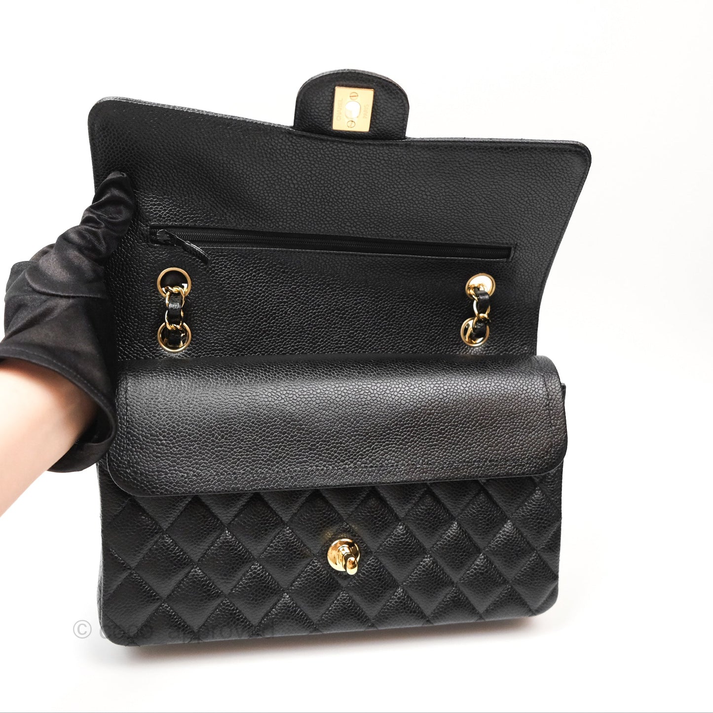 Chanel Classic M/L Medium Flap Quilted Black Caviar Gold Hardware