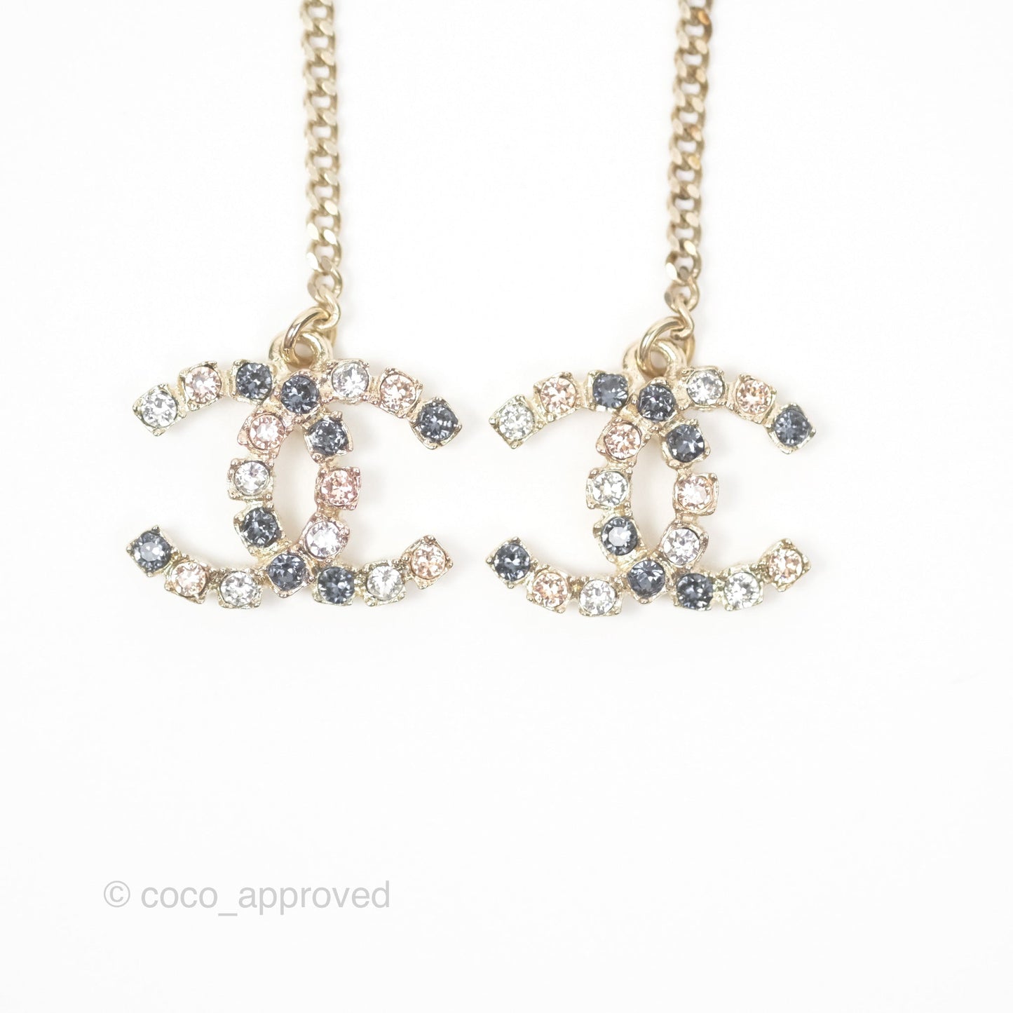 Chanel Crystal CC Long Drop Earrings Gold Tone 19A
