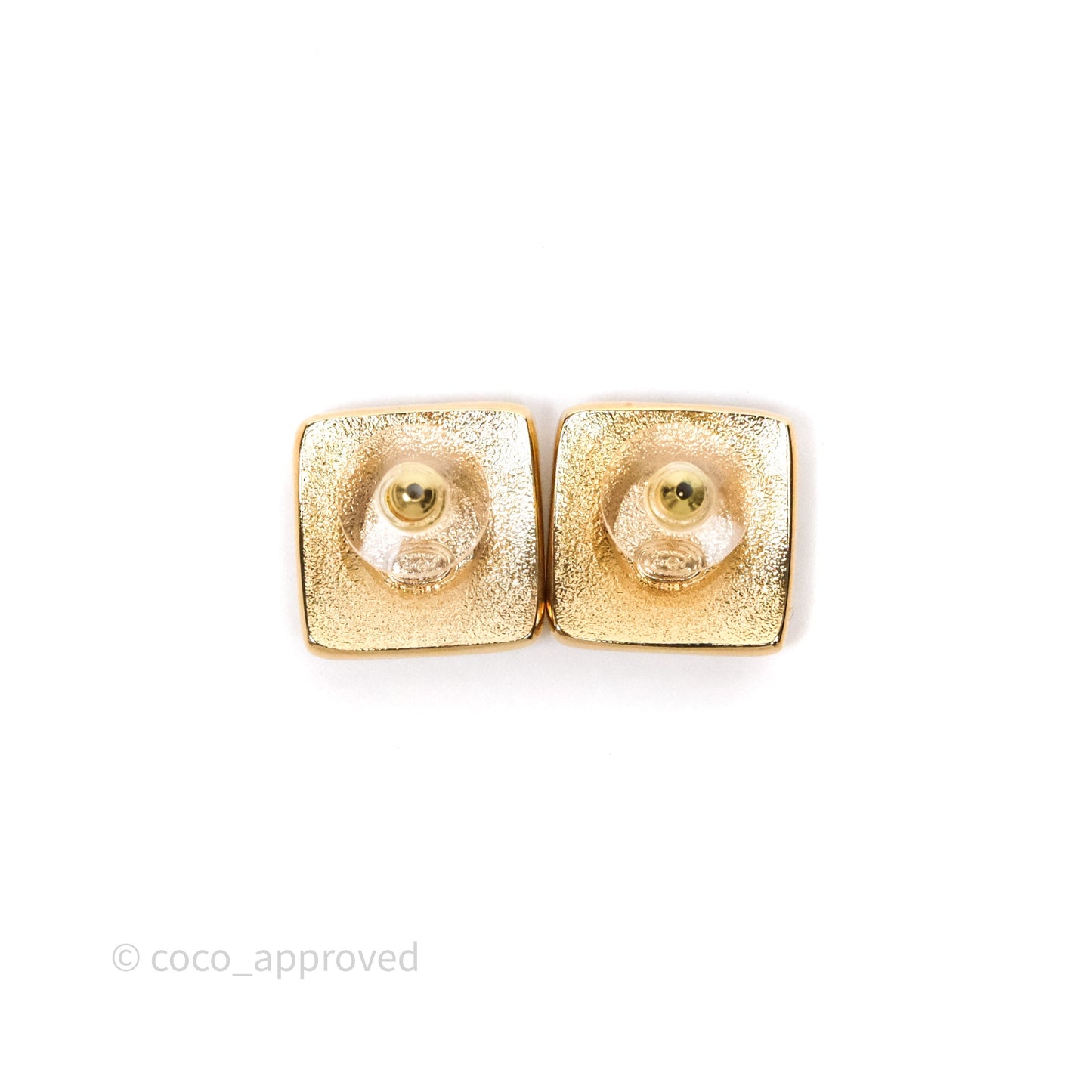 Chanel CC White Resin Square Earrings Gold Tone 24C
