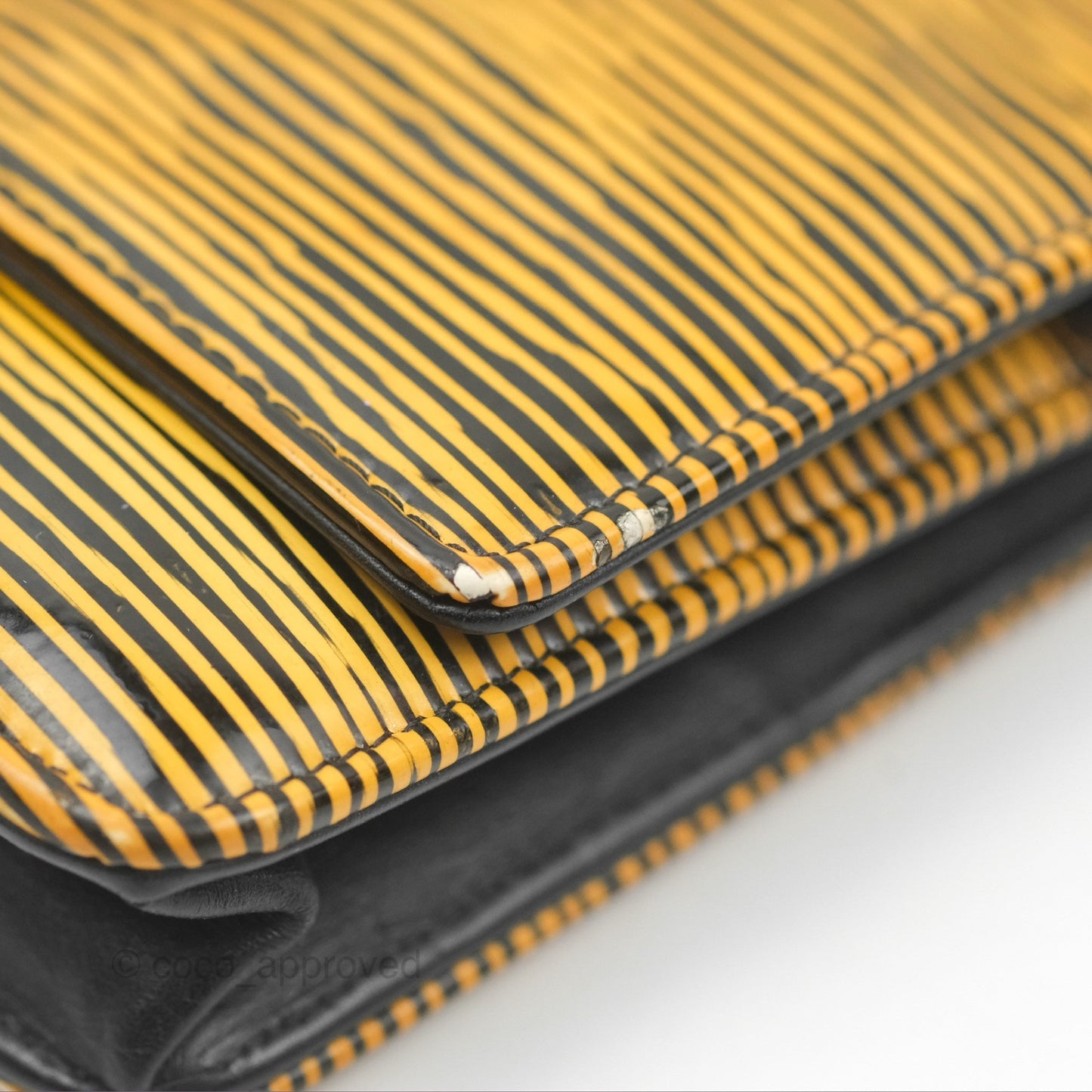 Chanel Wallet on Chain Yellow Black Striped Patent Silver Hardware