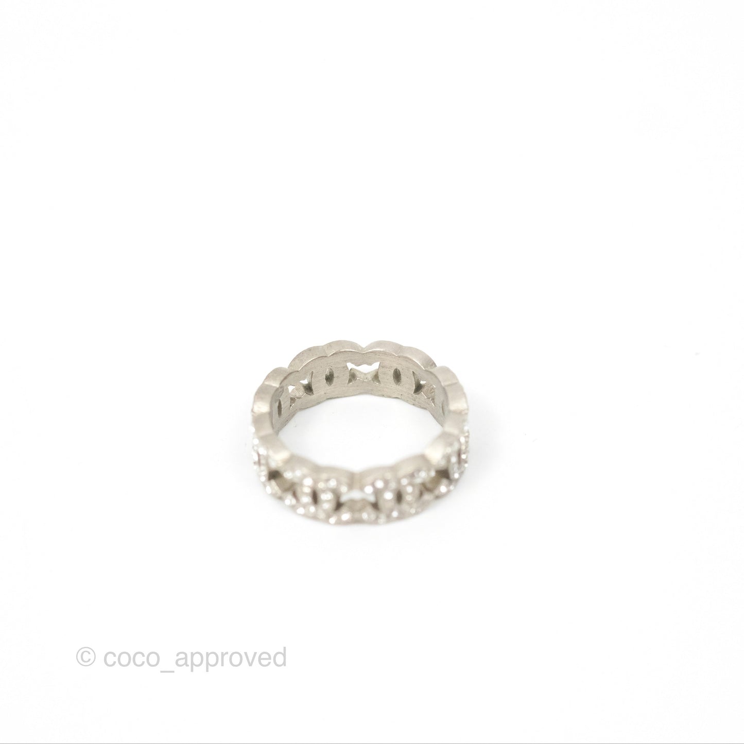 Chanel CC Crystal Ring Brushed Silver Tone