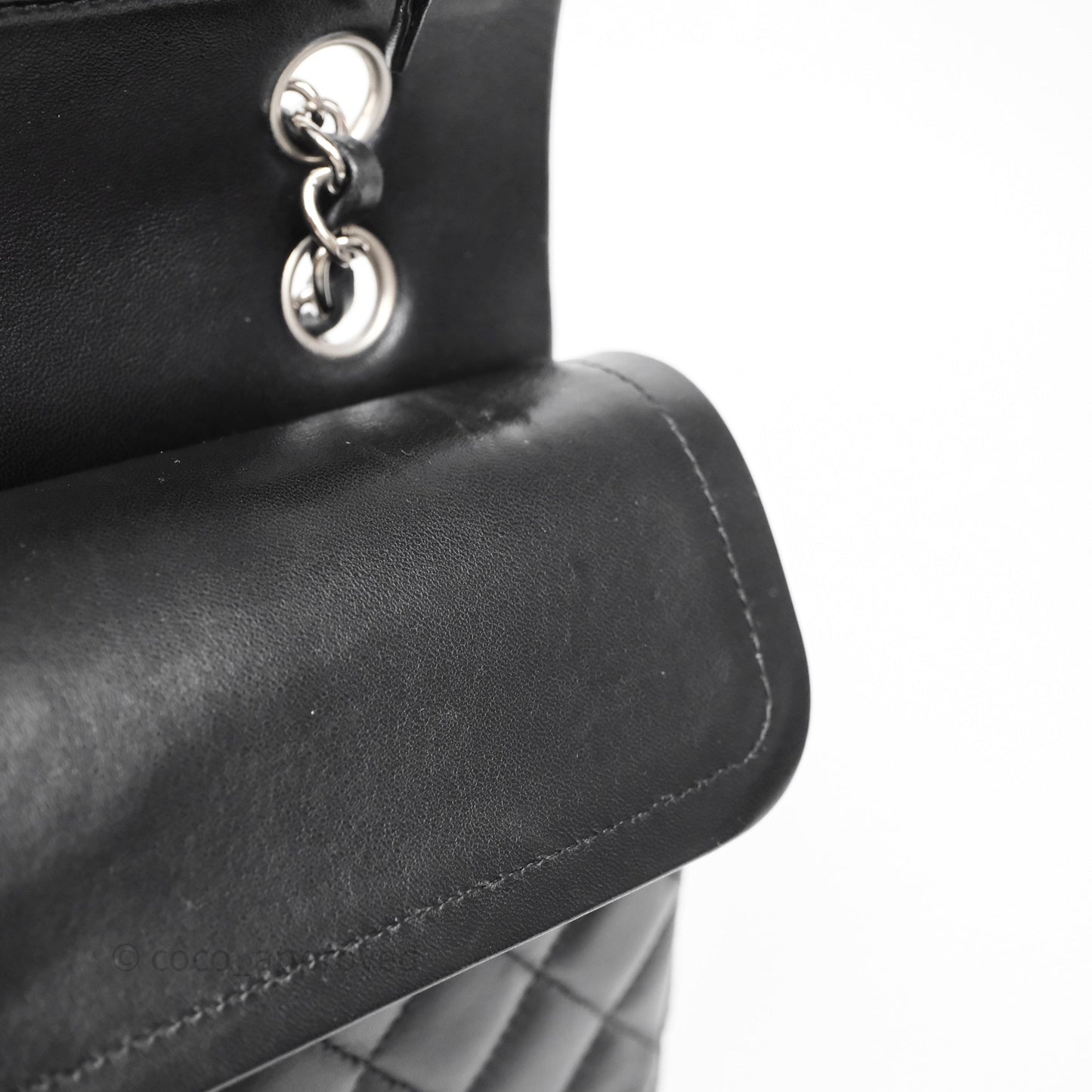 Chanel Classic M/L Medium Flap Quilted Black Lambskin Silver Hardware