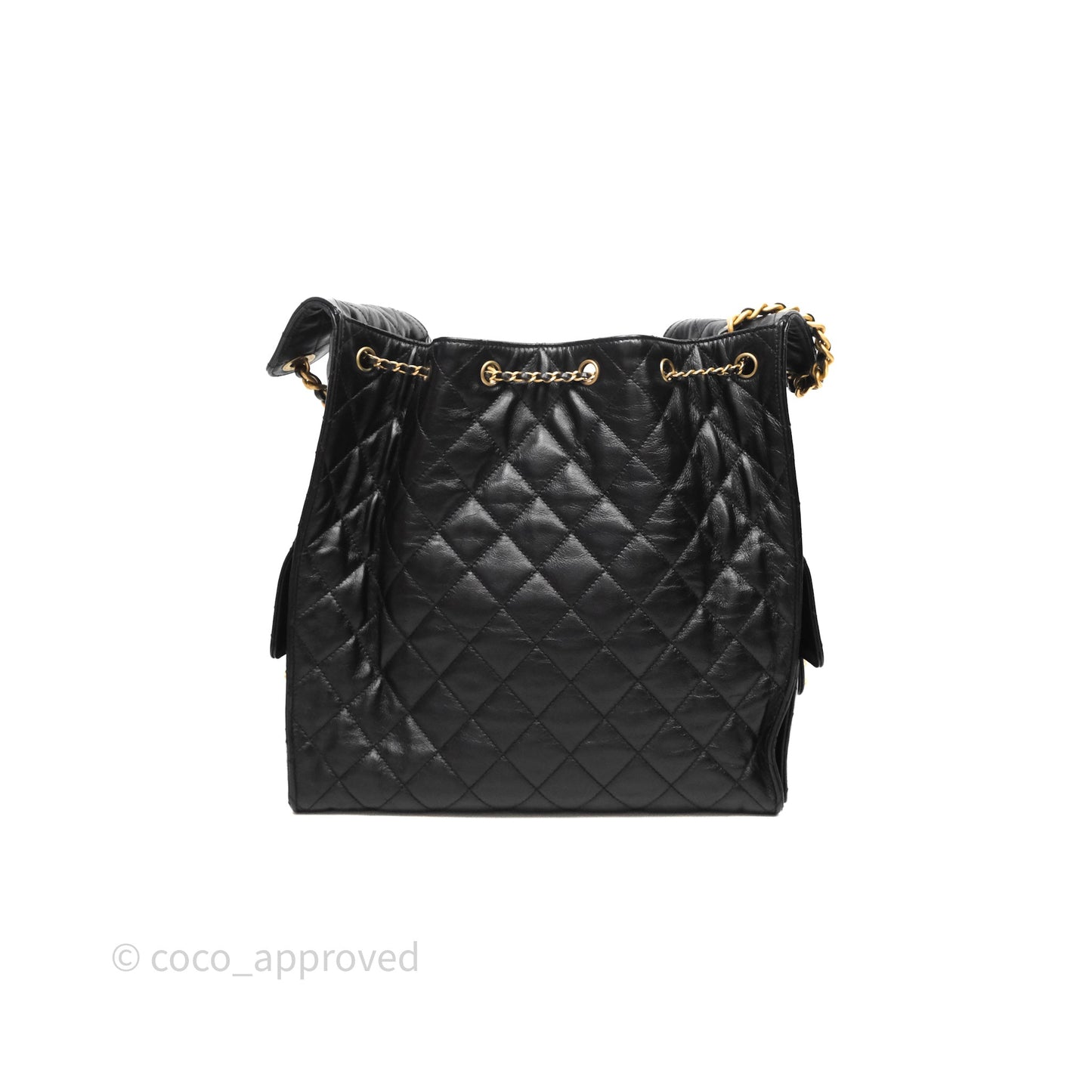 Chanel 25 Medium Black Crumpled Calfskin Aged Gold Hardware