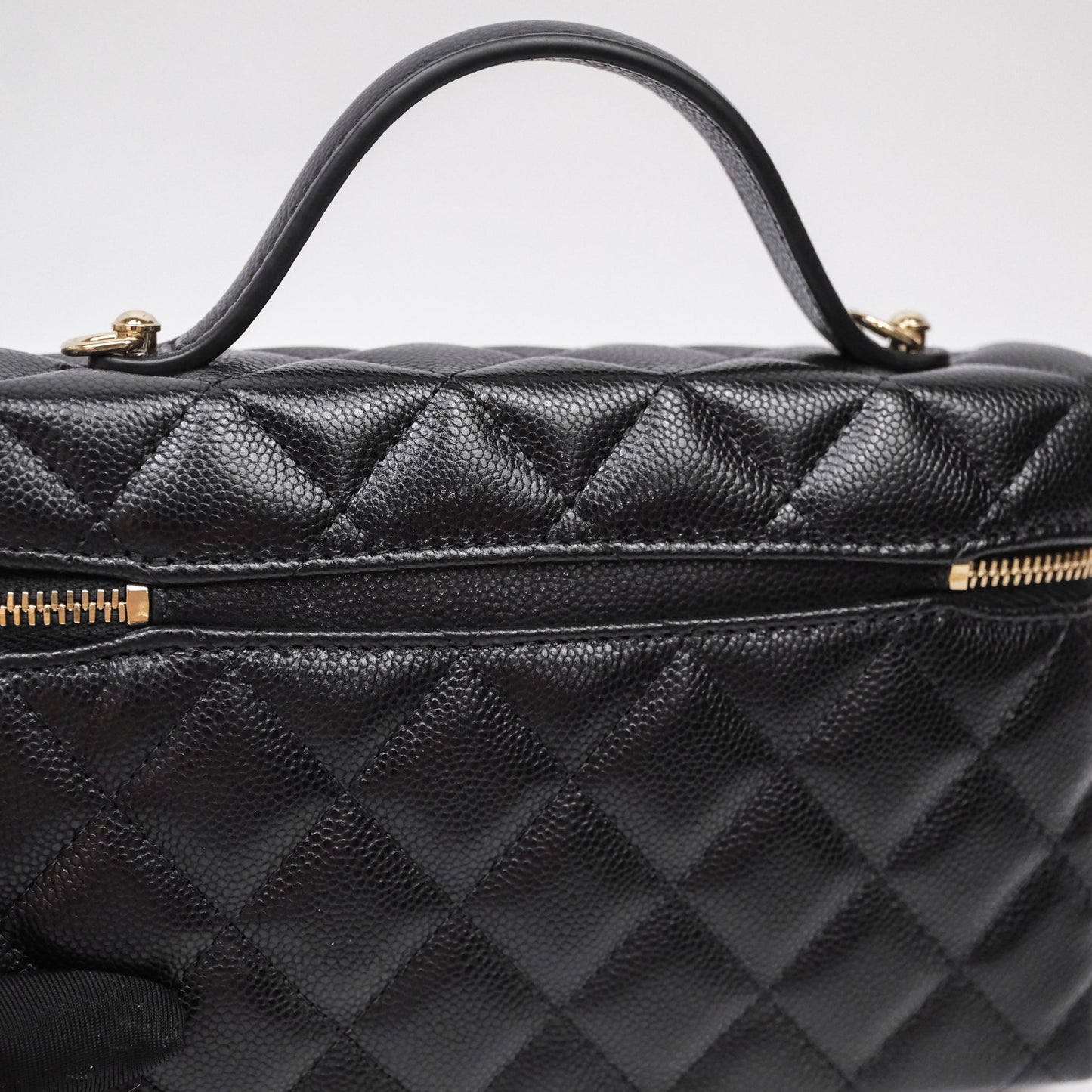 Chanel Top Handle Long Vanity with Chain Black Caviar Gold Hardware