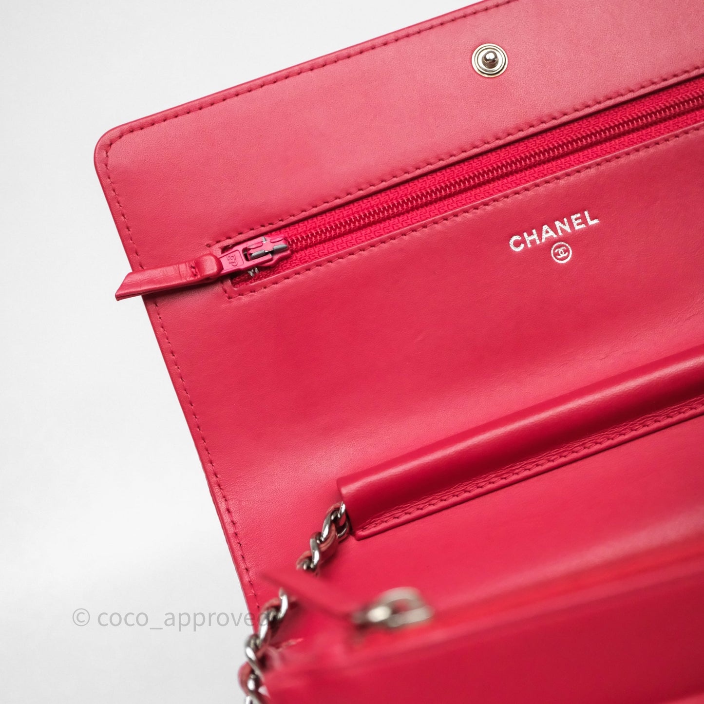 Chanel CC Wallet On Chain WOC Dark Pink Caviar Silver Hardware