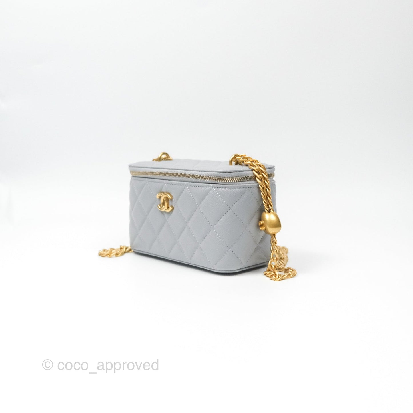 Chanel Vanity with Heart Adjustable Chain Grey Caviar Aged Gold Hardware