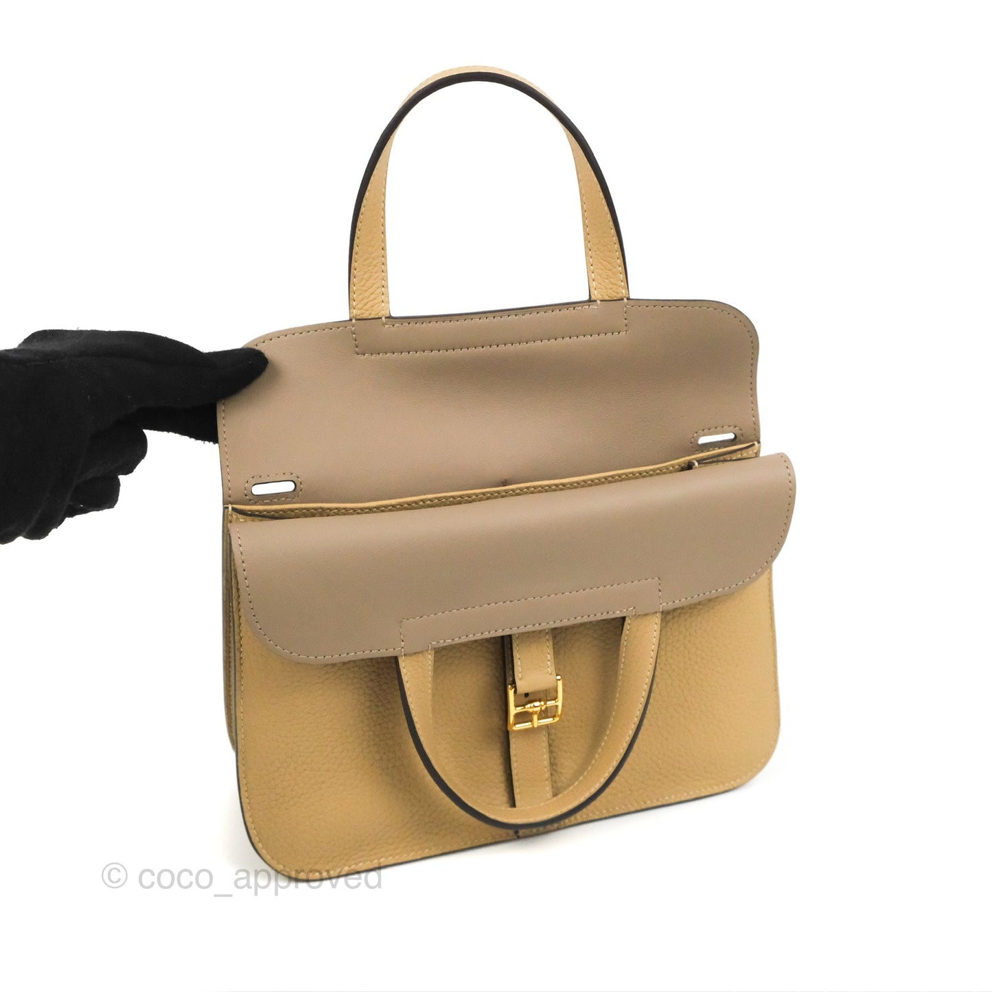 Hermès Halzan 25 Trench/Etoupe Clemence Gold Hardware