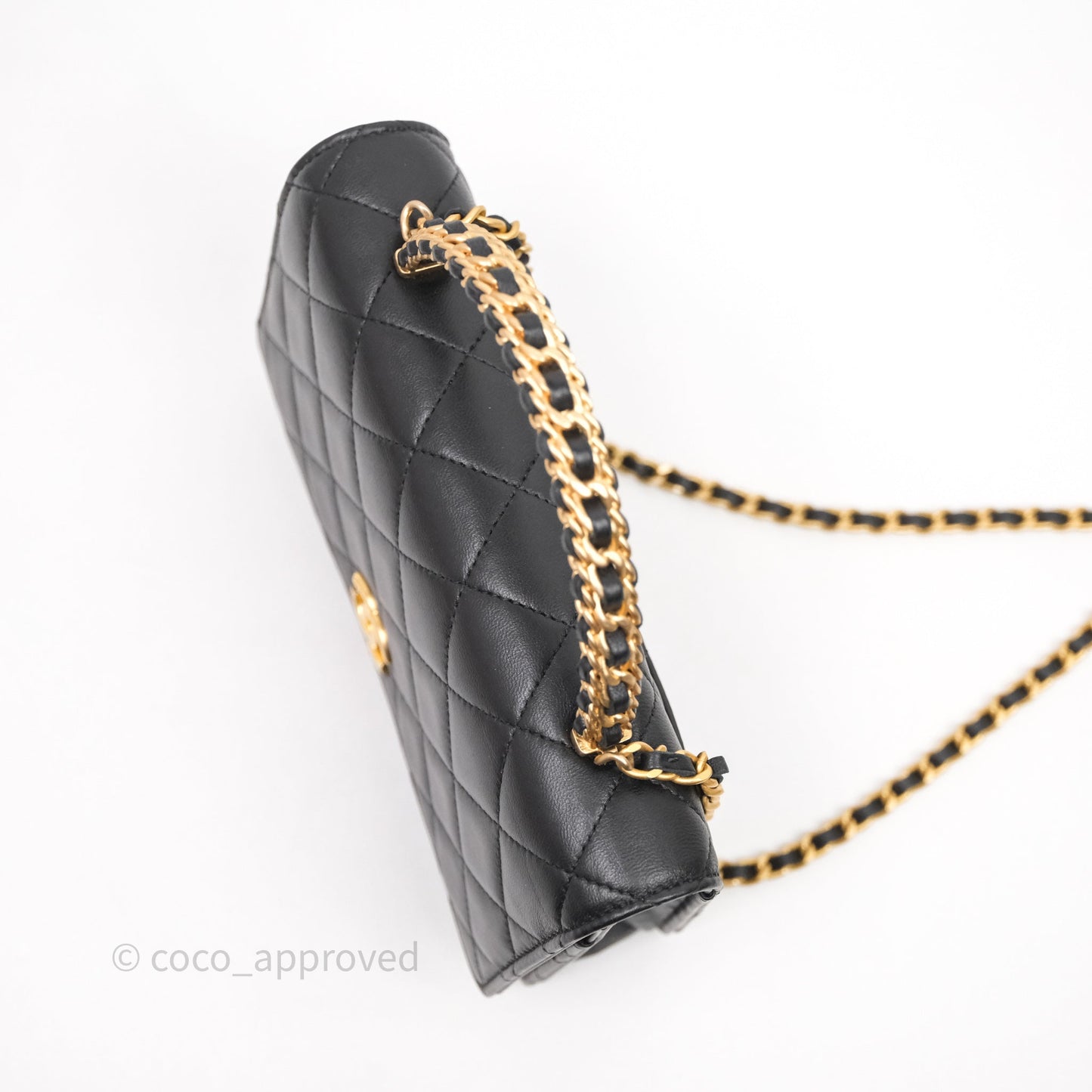 Chanel Top Handle Wallet On Chain WOC Black Lambskin Gold Hardware