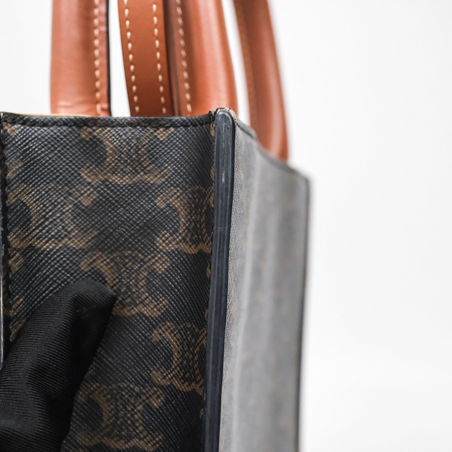 Celine Mini Vertical Cabas Bag Triomphe Canvas Tan Calfskin