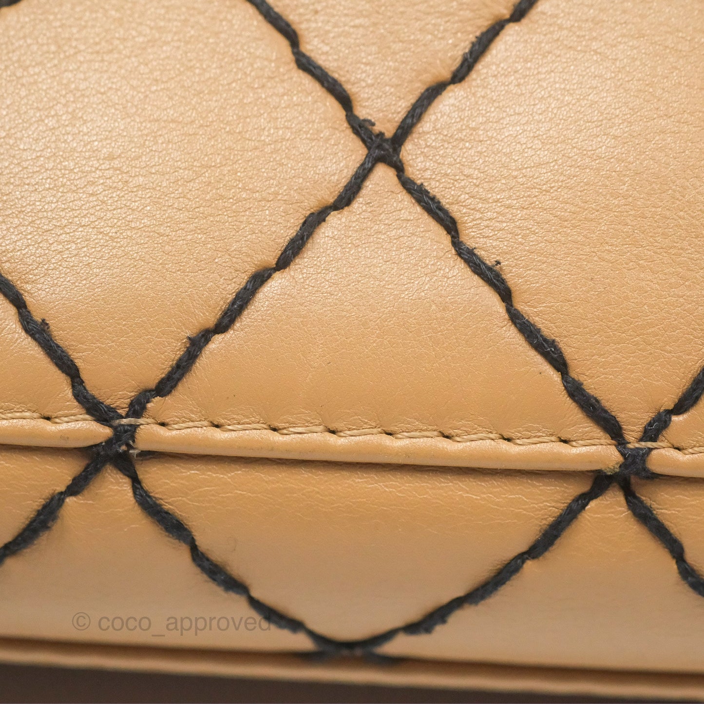 Chanel Contrast Stitch Surpique Bowler Bag Beige Calfskin Matte Black Hardware
