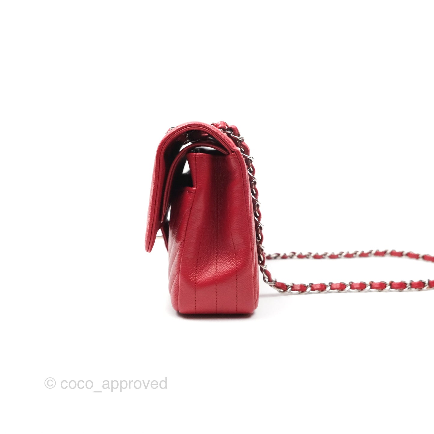 Chanel Medium Classic Flap Chevron Red Caviar Silver Hardware
