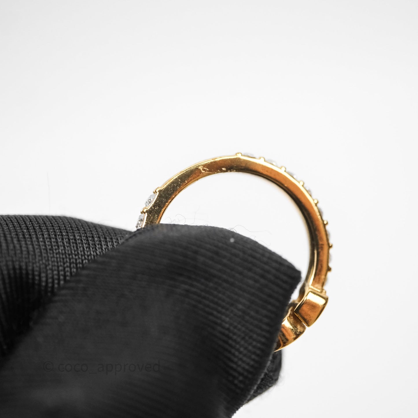 Christian Dior Crystal Logo Ring Gold Tone Size S