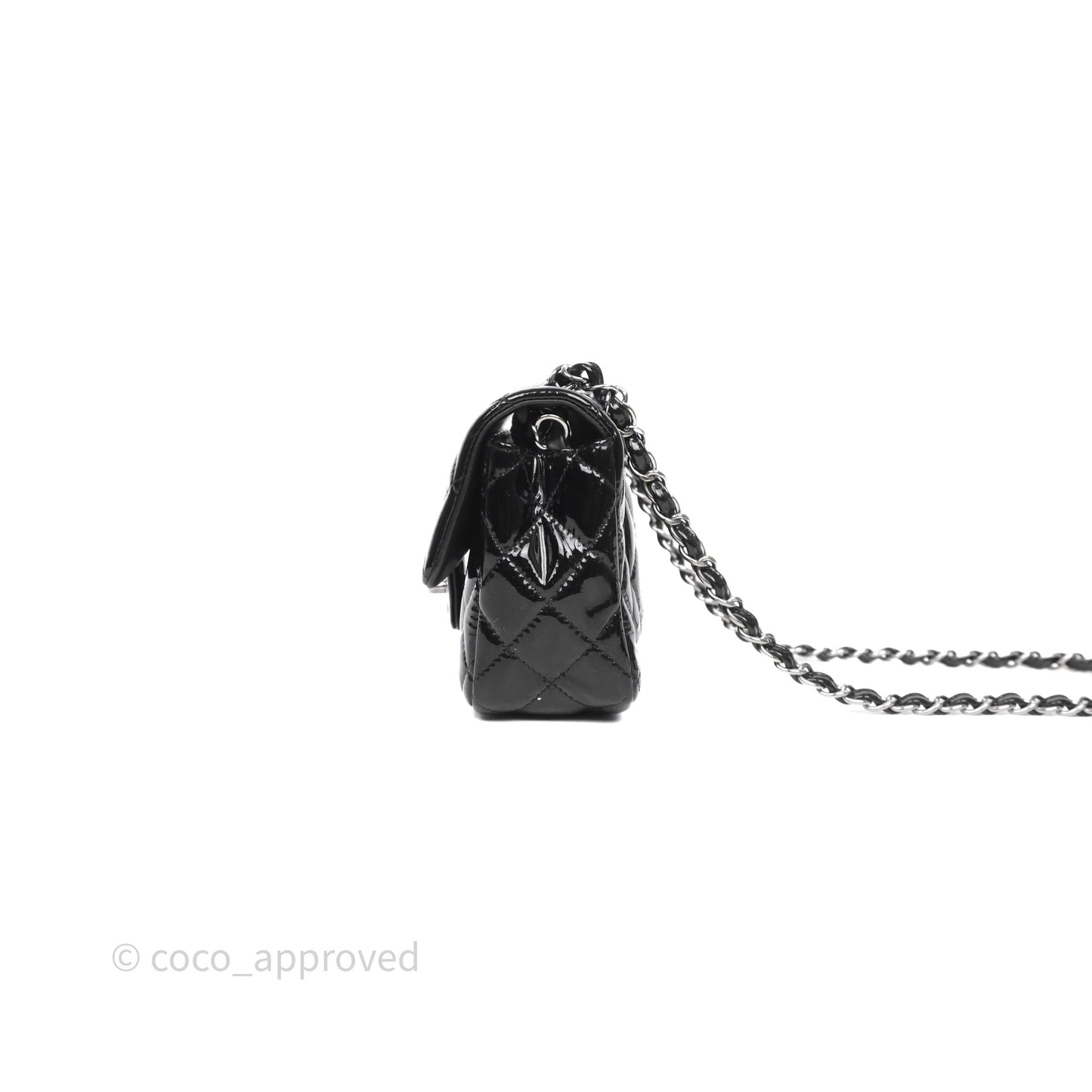 Chanel Quilted Mini Rectangular Flap Black Patent Silver Hardware