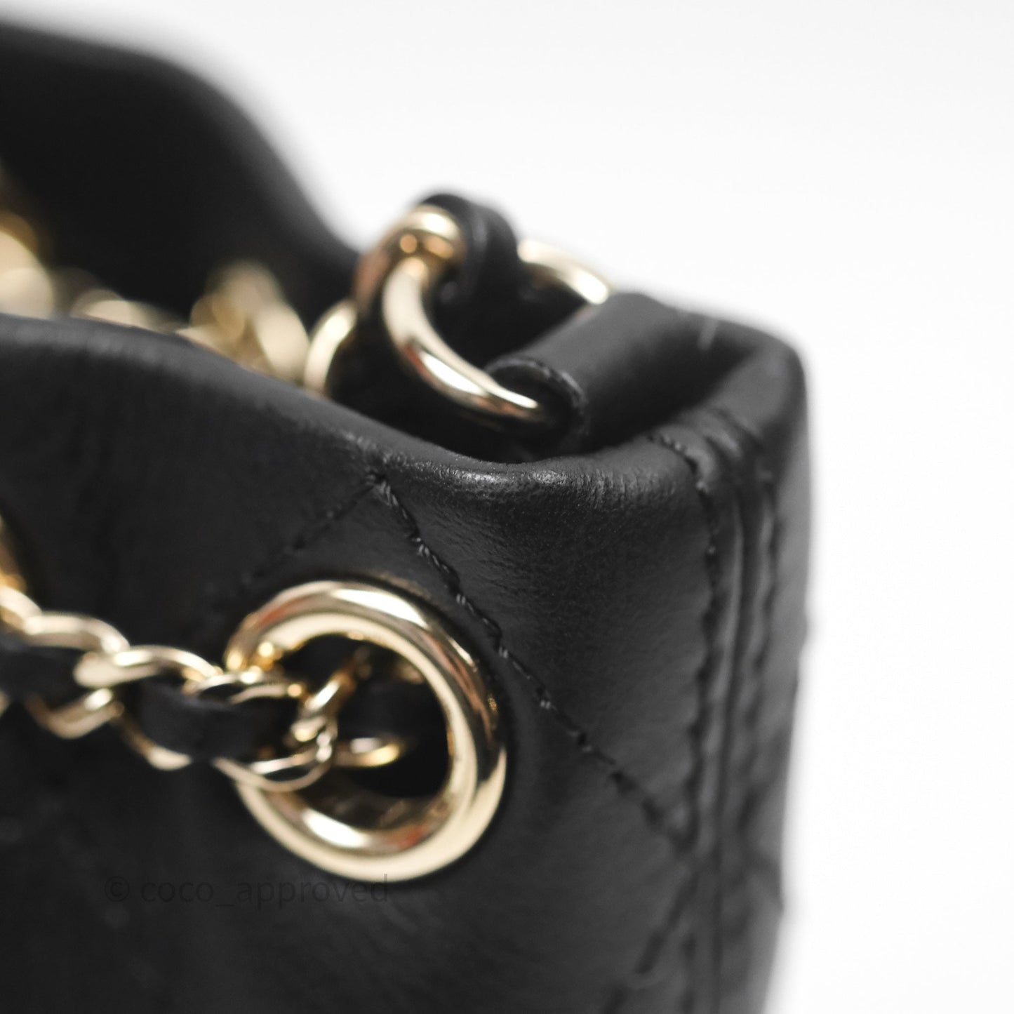 Chanel Quilted Drawstring Bucket Bag Black Calfskin Gold Hardware