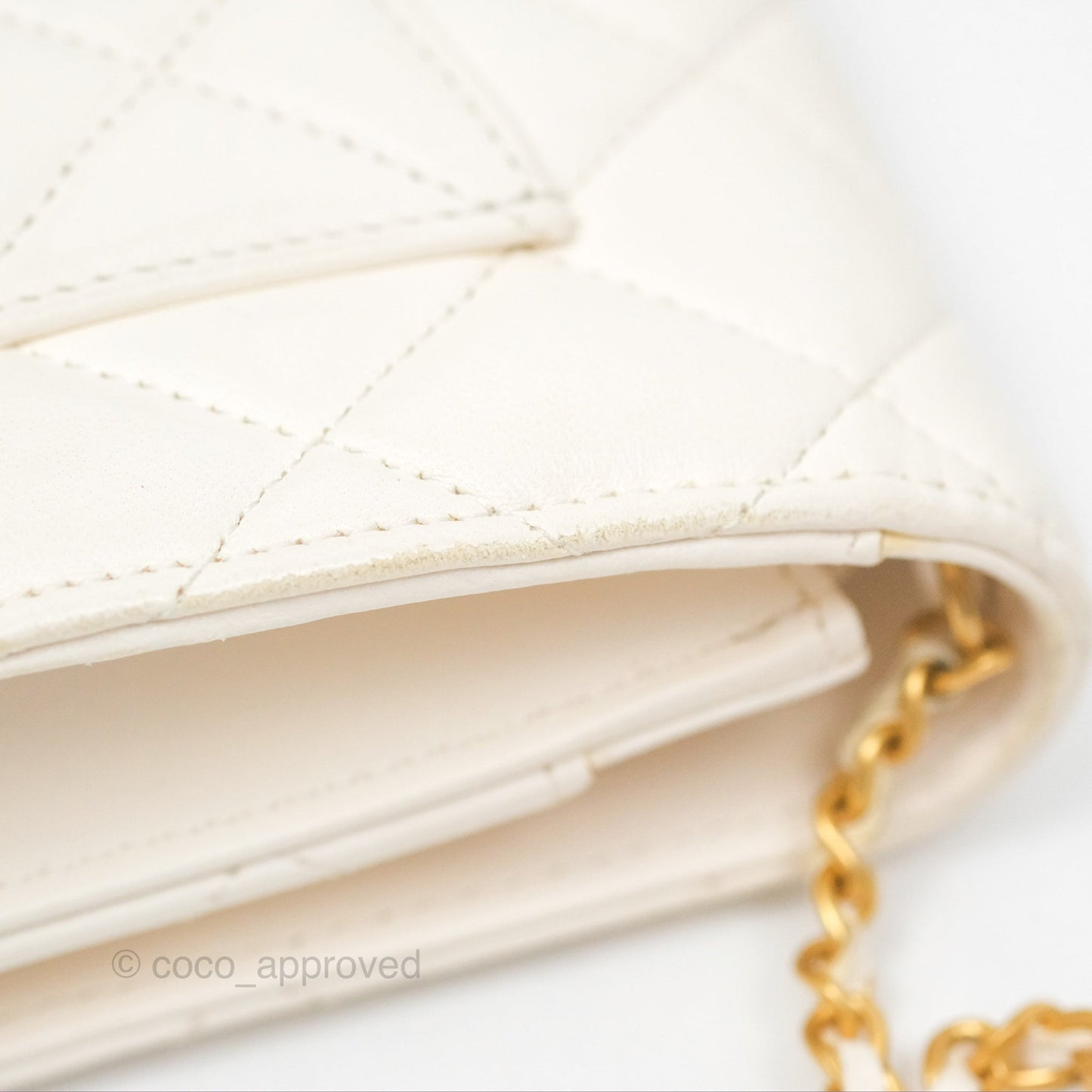 Chanel Quilted Wallet on Chain WOC Coco Heart Chain White Lambskin Aged Gold Hardware 22K