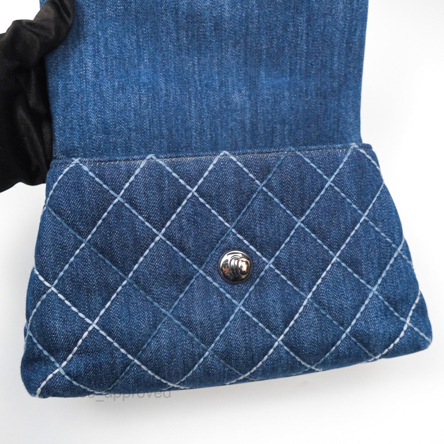 Chanel Small Coco Handle Quilted Contrast Stitch Denim Silver Hardware