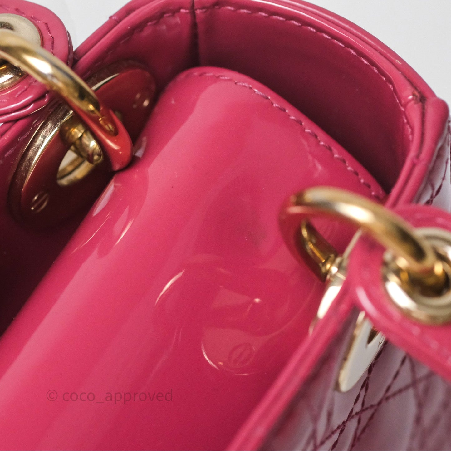 Christian Dior Mini Lady Dior Dusty Pink Patent Cannage Calfskin Gold Hardware
