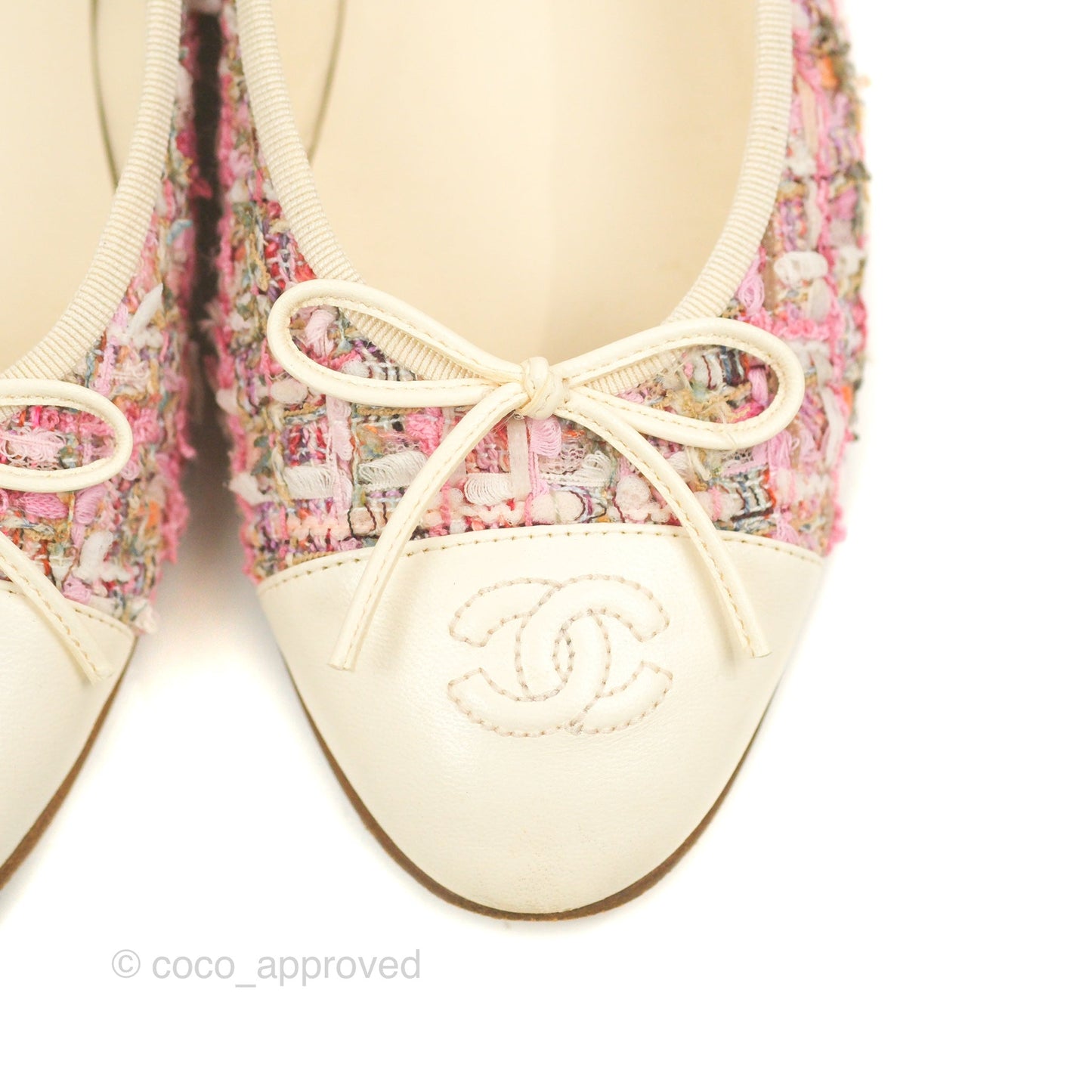 Chanel Ballerina Flats Pink/Ivory Tweed Size 38