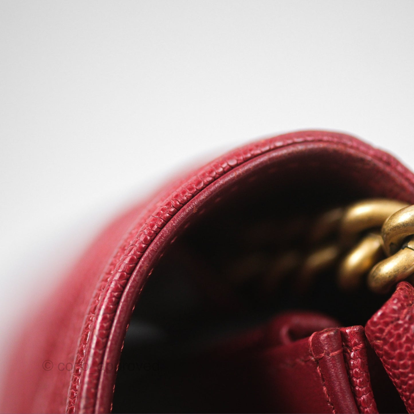 Chanel Quilted Boy Wallet on Chain WOC Red Caviar Aged Gold Hardware
