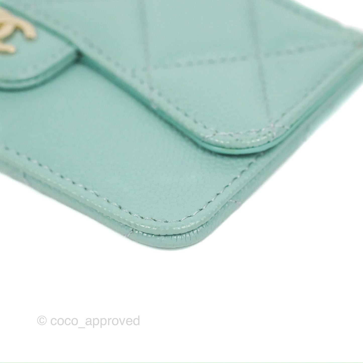 Chanel Quilted Zip Flap Card Holder Tiffany Blue Caviar Gold Hardware