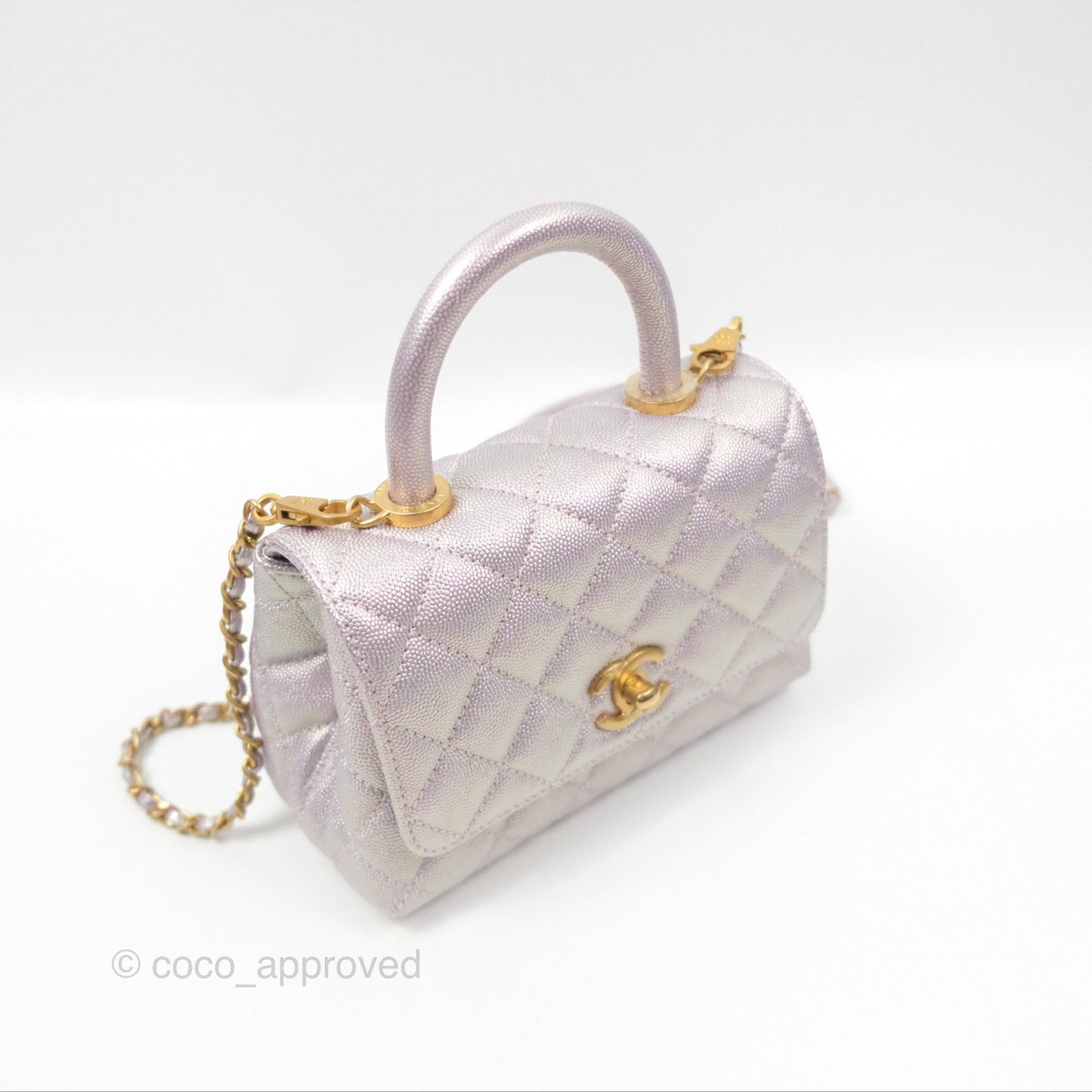 Chanel Mini Coco Handle Quilted Iridescent Purple Caviar Gold Hardware
