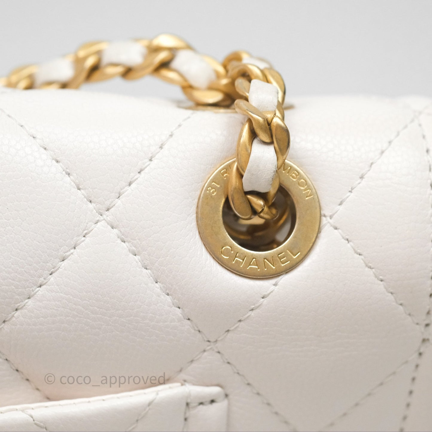Chanel Large Quilted Sweet Classic Flap White Caviar Aged Gold Hardware